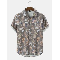 Mens Paisley Graphic Print Buttons Up Lapel Shirts