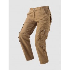 Men Solid Utility Pocket Zipper Ankle Length Casual Cargo Pants
