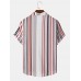 Mens Multicolor Striped Print Short Sleeve Lapel Shirts