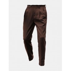 Men Solid Color Pleated Button Side Pockets Ankle Length Business Pants