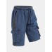 Men Denim Side Striped Multi Pockets Shorts Drawstring Calf Length All Matched Pants