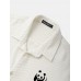 Mens Panda Chest Print Textured Lapel Short Sleeve Shirts