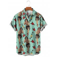 Jerry's Traditional Aloha Hula Girls Hawaiian Pattern Short Sleeve Shirt