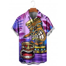 Tiki Drum Hawaiian Art Print Short Sleeve Shirt