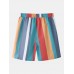 Men Colorful Striped Holiday Loose Drawstring Shorts With Pocket