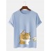 Mens Cute Cat Graphic Crew Neck Cotton Short Sleeve T  Shirts